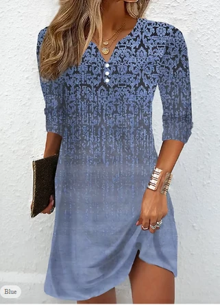 Ethnic Daily Casual Loose V Neck A-Line Long Sleeve Short Dress 2 Ethnic Daily Casual Loose V Neck A-Line Long Sleeve Short Dress - Image 2