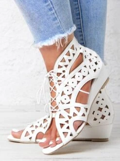 Resort Cutout Lace-Up Sandal Boots -Zolucky Sales Store 9ecdd662ed5482bd084ff85c1d968863