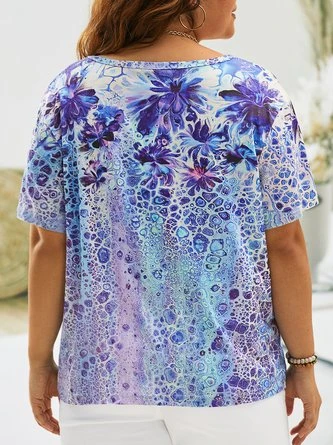 Plus Size Casual Geometric Abstract Floral Printed Off Shoulder Loosen Short Sleeve T-Shirt 4 Plus Size Casual Geometric Abstract Floral Printed Off Shoulder Loosen Short Sleeve T-Shirt - Image 4