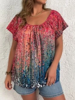 Plus Size Casual Ombre Loose Crew Neck Shirt -Zolucky Sales Store 9f434c8646159562e7058f2418a0867f