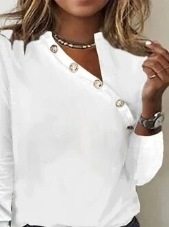 Plus Size Plain Casual Buckle Loose Long Sleeve T-Shirt -Zolucky Sales Store 9f4e672f5462e925e717622365cef311