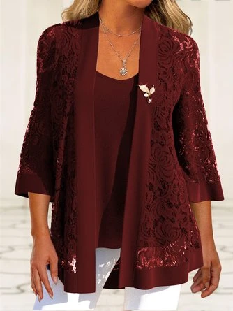 Casual Plain Lace Loose Two-Piece Set 2 Casual Plain Lace Loose Two-Piece Set - Image 2