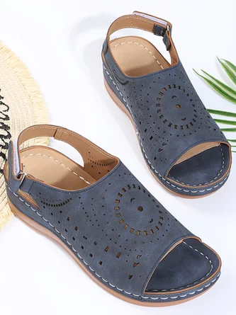 Ethnic Pattern Punched Hollow Velcro Vintage Hook And Loop Comfortable Wedge Sandals For Women 7 Ethnic Pattern Punched Hollow Velcro Vintage Hook And Loop Comfortable Wedge Sandals For Women - Image 7