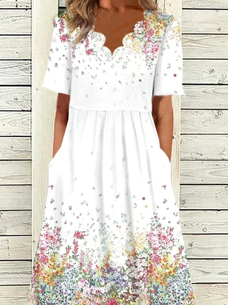 Daily Casual Floral Print Jersey Lightweight Short Sleeve Knit V Neck Maxi Dress 2 Daily Casual Floral Print Jersey Lightweight Short Sleeve Knit V Neck Maxi Dress - Image 2