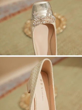 Elegant Rhinestone Bow Color Block Weave Square Toe Shallow Pumps 19 Elegant Rhinestone Bow Color Block Weave Square Toe Shallow Pumps - Image 19