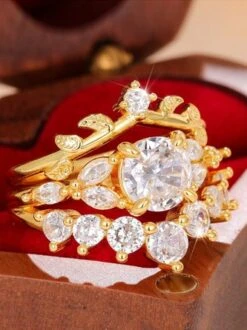2pcs Rhinestone Decor Leaf Crown Shaped Matching Rings Set -Zolucky Sales Store 9fe9b6efa8f9af30b02247e9847d425b