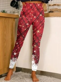 Casual Regular Fit Snowflake Plaid Legging