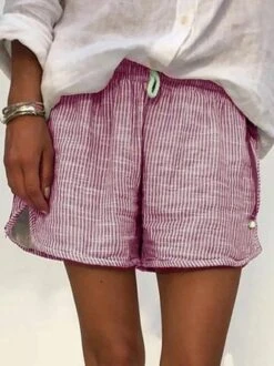 Cotton Striped Women Casual Loose Summer Shorts Shorts -Zolucky Sales Store P 1591238947101