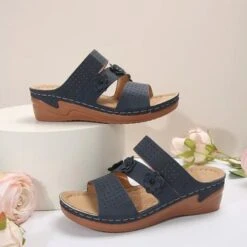 Pu Plain Wedge Heel Slide Sandals -Zolucky Sales Store a0103a6a6bbfaf569dbb461f8da2d6e9