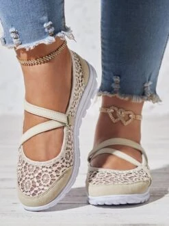 Breathable Hollow Out Lace Panched Casual Slip-on Sneakers