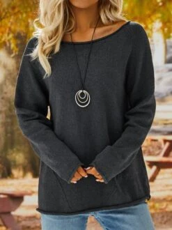 Solid Casual Shift Knitted Sweater -Zolucky Sales Store a07dd1666d501f9888ddfb647564b5f8