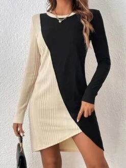 Crew Neck Jacquard Loose Casual Tunic Dress
