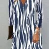 Plus Size Buckle Abstract Casual Notched Dress