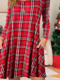Plaid Crew Neck Dress -Zolucky Sales Store a0d5961dbdeb7cccf0930f943ee8a16c