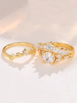 2pcs Rhinestone Decor Leaf Crown Shaped Matching Rings Set -Zolucky Sales Store a0e8c32052289eb0ebc0666fd161e713