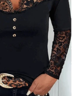 Plus Size Sexy Lace Casual V Neck Regular Fit T-Shirt -Zolucky Sales Store a11035ad8157254ad2257ec6f15987f0