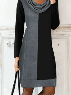 Loose Casual Long Sleeve Color Block Dress -Zolucky Sales Store a18cb182c8f4e17932437504c89ee104