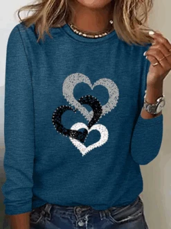 Heart/Cordate Print Valentine's Day Loose Casual Jersey Crew Neck Long Sleeve T-Shirt -Zolucky Sales Store a1bac1f230452b75a1a631422a457ae2