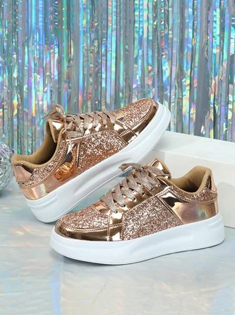 Women Fashion Glitter Paneled Lace-Up Skate Shoes 10 Women Fashion Glitter Paneled Lace-Up Skate Shoes - Image 10