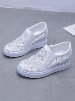 Sequins Floral Embroidered Lace Paneled Slip-On Wedge Shoes -Zolucky Sales Store a1ea005a5427f7e0ee6c4e071e3bf6bf