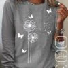 Plus Size Cotton-Blend Dandelion Crew Neck Casual T-Shirt