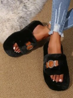Casual Color Block Buckle Comfy Fluffy Slippers -Zolucky Sales Store a202cdcc8461a4c1e66b426e02973e1f
