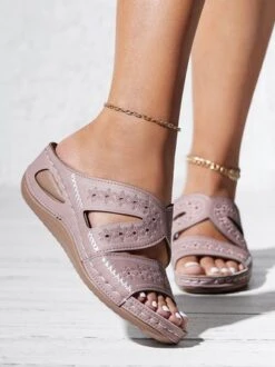 Floral Embroidered Cutout Boho Casual Wedge Slides -Zolucky Sales Store a2039767669ca5ca543004dd3041fff8