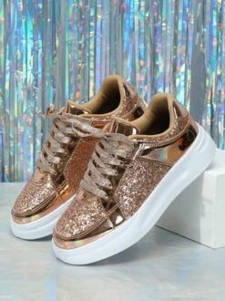 Women Fashion Glitter Paneled Lace-Up Skate Shoes 28 Women Fashion Glitter Paneled Lace-Up Skate Shoes -Zolucky Sales Store a229678827414ef97feb4bfc0c1f6d5e