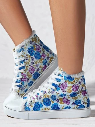 Casual Blue Floral Faux Fur Lined High Top Canvas Shoes 2 Casual Blue Floral Faux Fur Lined High Top Canvas Shoes - Image 2
