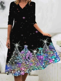 Christmas Loose Casual V Neck Dress