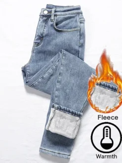 Denim Casual Fleece Loose Jeans