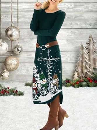 Christmas Winter Jersey Loose Crew Neck Maxi Dress Xmas A-Line Long Sleeve Dress 5 Christmas Winter Jersey Loose Crew Neck Maxi Dress Xmas A-Line Long Sleeve Dress - Image 5