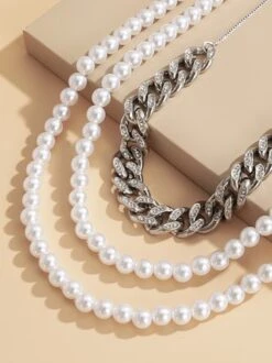 Elegant Rhinestone Chain Imitation Pearls Multi-layer Necklace -Zolucky Sales Store a356c7fd5504428d33a9b8d84bd86181