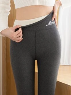 Fleece Tight Plain Casual Leggings