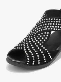 Black Rhinestone Hollow Peep Toe Chunky Heel Dress Sandals -Zolucky Sales Store a38cc53a85fd8e70229164c7888302f1
