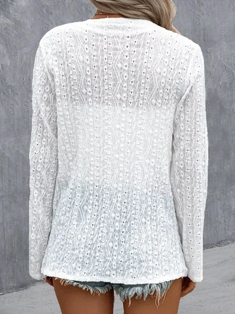 Plain Embroidery Hollow Out Casual Loose 3/4 Sleeve Jacket 4 Plain Embroidery Hollow Out Casual Loose 3/4 Sleeve Jacket - Image 4