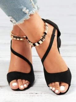 Beads Decor Chunky Heel Ankle Strap Sandals -Zolucky Sales Store a3b84d268e4224ad5109c9e749b5cb3a