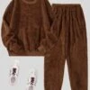 Plain Long Sleeve Casual Crew Neck Two-Piece Set