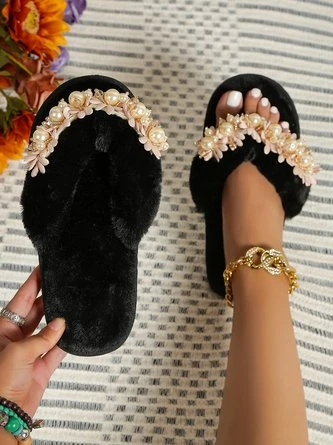 Elegant Applique Imitation Pearls Fluffy Flip-Flops Slippers 19 Elegant Applique Imitation Pearls Fluffy Flip-Flops Slippers - Image 19