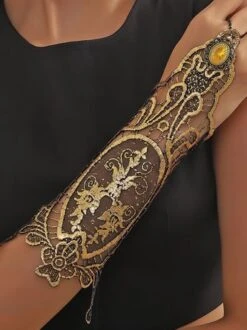 Vintage Lace Trim Embroidery Party Crystal Arm Decoration