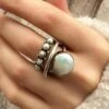 Vintage Silver Distressed Pearl Open Ring
