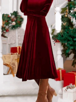 Party Velvet Long Sleeve Plain Christmas Dress -Zolucky Sales Store a531bc1226530c99bf4e548287497e84