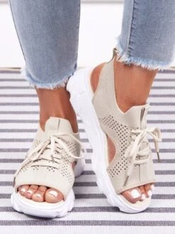 Breathable Hollow Out Lace Up Front Slip On Sports Sandals -Zolucky Sales Store a5c409aa8327df1163ff5f7f87191d28