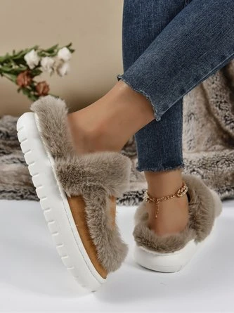 Color Block Casual Faux Fur Paneled Toe-covered Slippers 12 Color Block Casual Faux Fur Paneled Toe-covered Slippers - Image 12