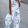 Casual Leaf Autumn Square Neck Daily Loose Best Sell Cami H-Line Jumpsuit & Romper For Women