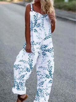 Casual Leaf Autumn Square Neck Daily Loose Best Sell Cami H-Line Jumpsuit & Romper For Women