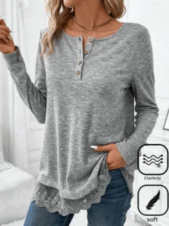 Casual Notched Buttoned Plain T-Shirt