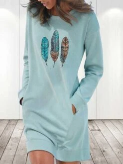 Loose Feather Pattern Casual Crew Neck Dress -Zolucky Sales Store a6f1dae3073fb7ed080a1471c8baf60f