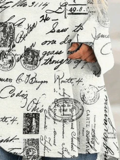 Plus Size White Casual Posters Printed Long Sleeve Shift T-shirt -Zolucky Sales Store a6ff560f72be5862f55a47cd3c8caf9c