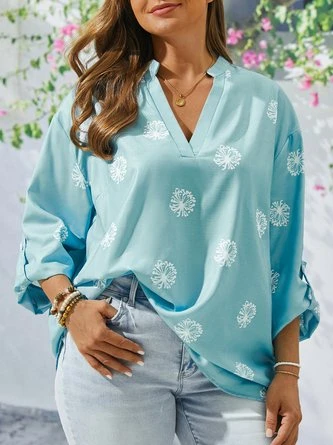 Plus Size Vintage V Neck Dandelion Printed Casual Top 3 Plus Size Vintage V Neck Dandelion Printed Casual Top - Image 3